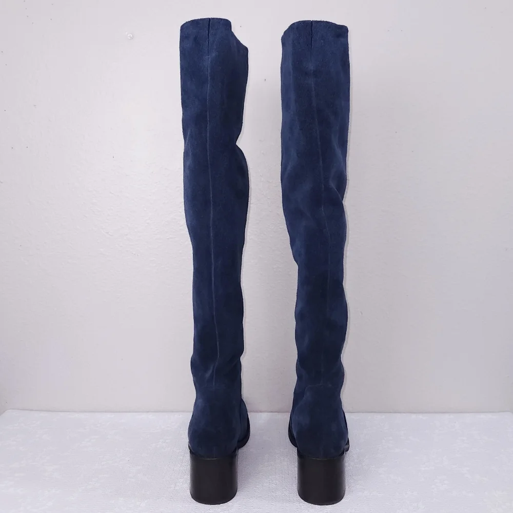 Jeffrey Campbell Ryding Over The Knee Riding Boots US 8.5 Navy Blue Suede OTK